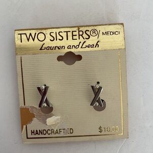 Two Sisters Vintage Silvertone X Clip Earrings NWT